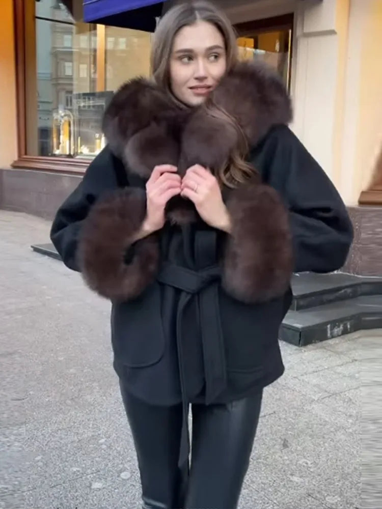 Urban Women’s Hoodie Coat – Thick Woolen Jacket with Faux Fur