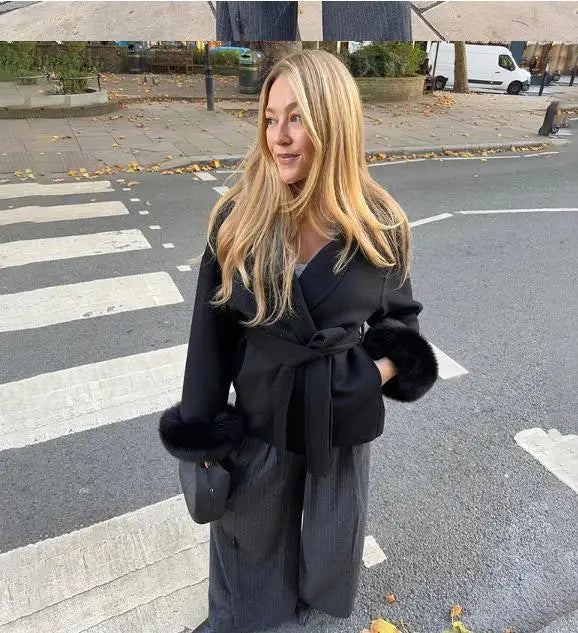 Women’s Faux Fur Wool Hoodie Coat
